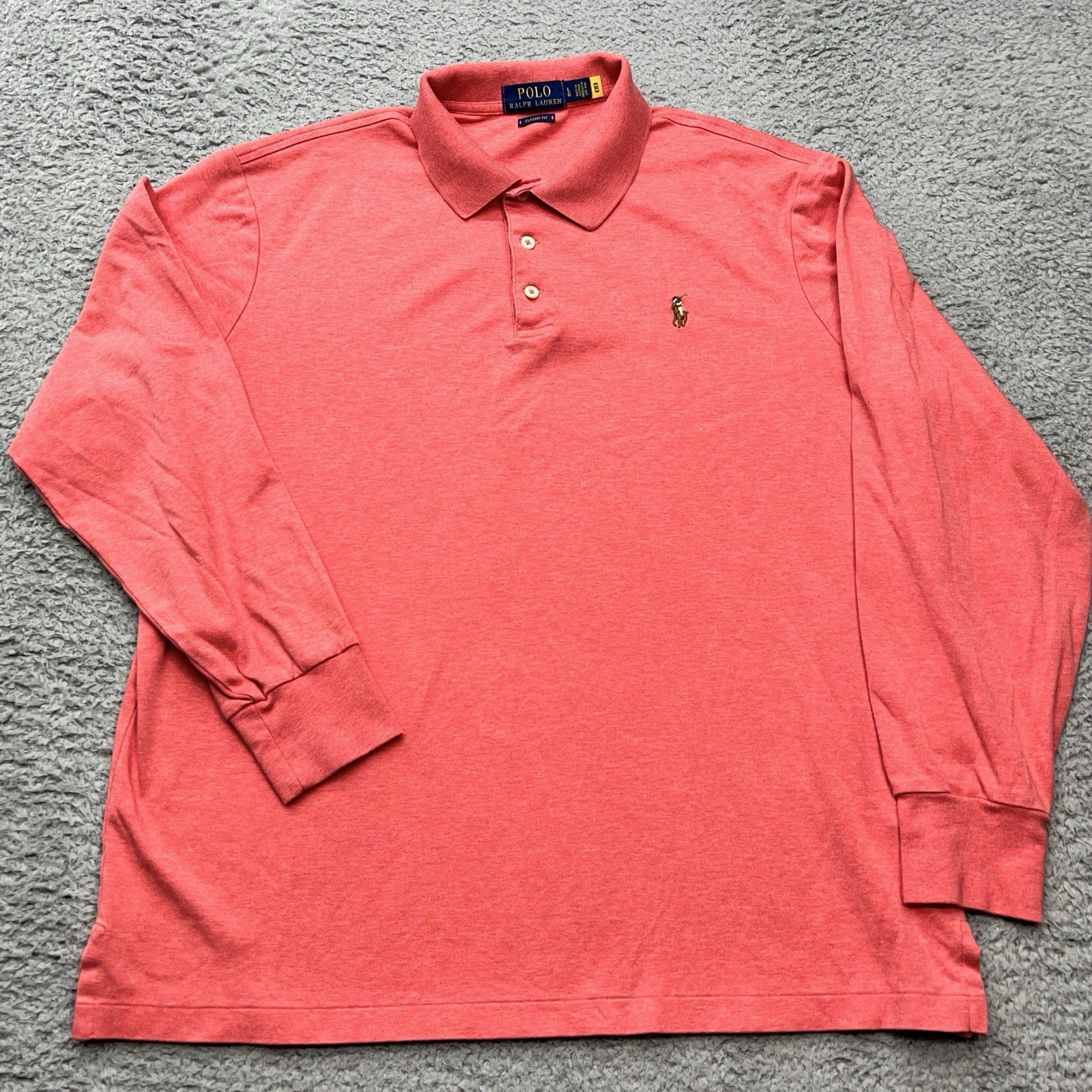 Polo Ralph Lauren camicia uomo L carne pony LS polo rosa malva vestibilità classica preppy