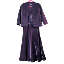 KM Collections Dress 16 Purple Shimmer Beaded Jacket Maxi Gown Formal Event