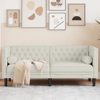 Chesterfield Sofa 2-Sitzer Creme Samt Mit Nackenrollen