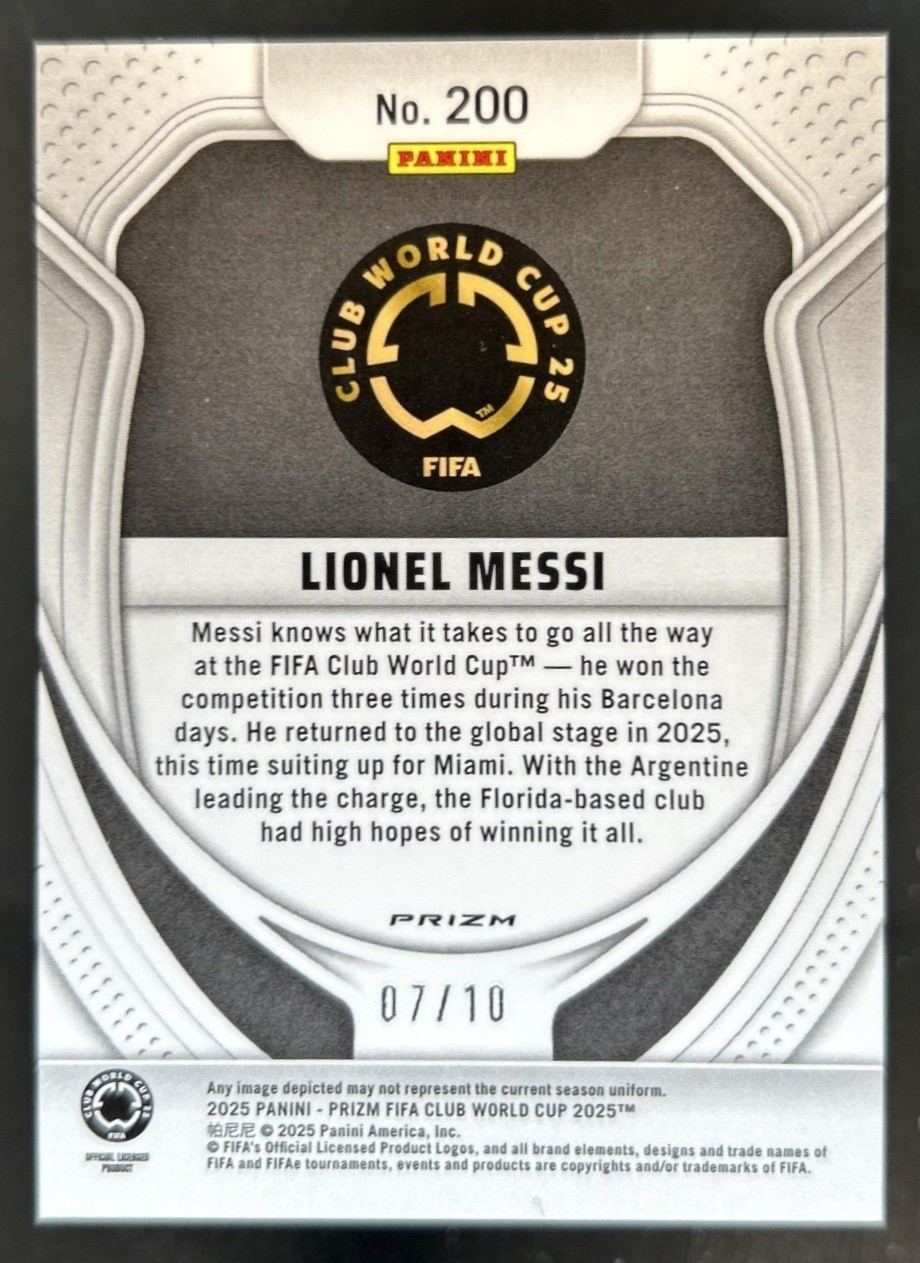 2025 Panini Prizm FIFA Club World Cup Lionel Messi Gold Seismic #/10 Inter view 2