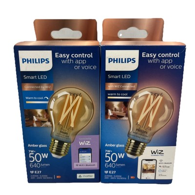 2 x Philips Smart LED Connected by Wiz 7W = 50W E27 Braunglas Warm To Cool Neu