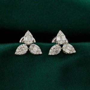 0.60 Ct Natural SI/H Baguette Diamond Leaf Stud Earrings Gift 9k White Gold