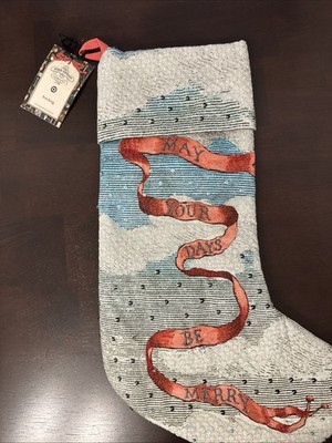 John Derian For Target Blue Christmas Stocking May Your Days NWT Retro Look