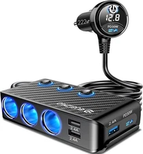 Cigarette Lighter Plug Splitter Adapter, EUGIZMO 222W Multi Port Power Black 