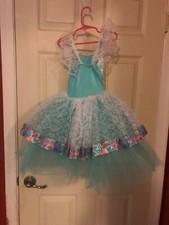 Blue with White Lace and Purple Ribbon Accent with Floral Print Trim