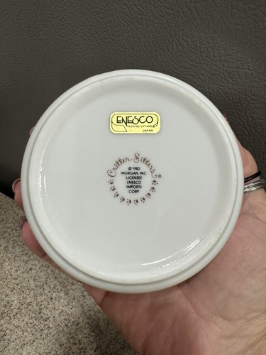 Vintage Enesco Ceramic Pet Dish White 4”x1.5” Critter Sisters Paw Prints Unused! - Picture 5 of 6