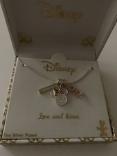 New Disney Minnie Mouse Necklace Ears Love Crystals Silver Plated Love  Kisses