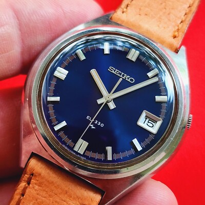 Seiko Blue Dial EL 330 Quartz Watch Rare 3302-8070 Cal 3302 For