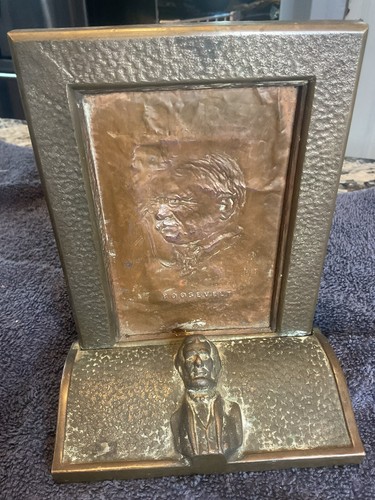 Antique Bronze Lincoln , Copper Roosevelt Statue Bookend Unusual - Picture 3 of 11