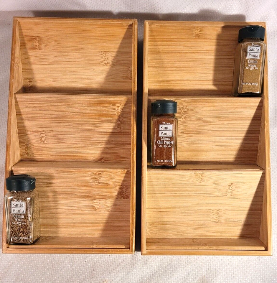 2 Seville Classics 3-Tier Bamboo Wood Spice Rack Cabinet Drawer Tray Organizer - Image 2 of 4