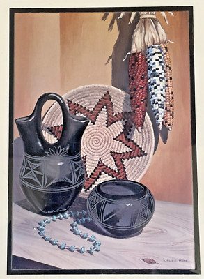 Tile K. Brueggemann Native American ''Black Wedding Vase'' Pottery 8x8 Stand Hang