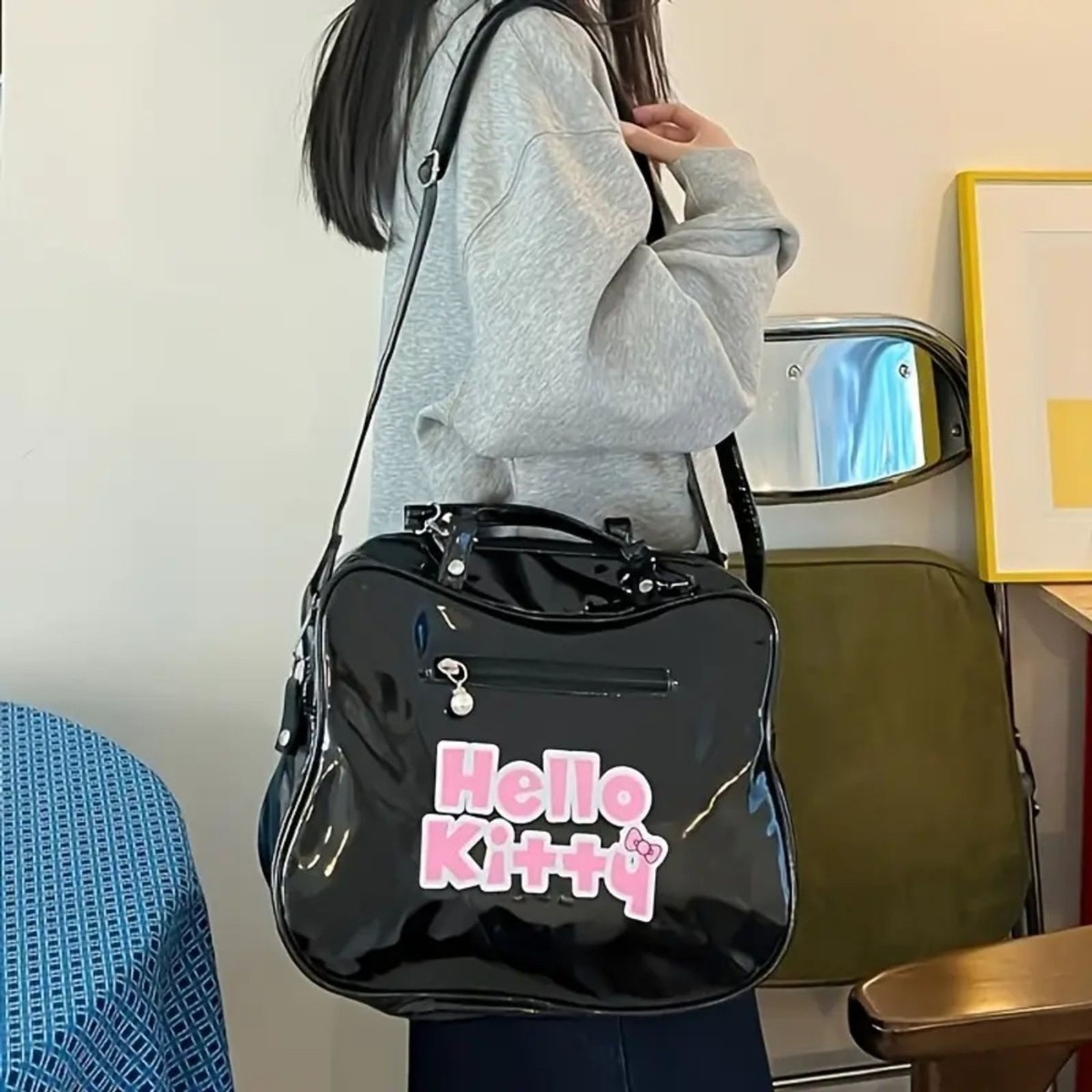 Sanrio Hello Kitty Black Backpack/Crossbody Convertible Purse, Handbag