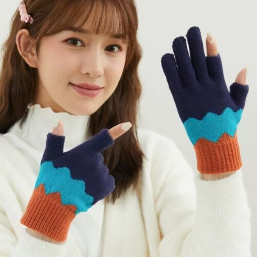 Multicolor Windproof Two Finger Gloves Knit Thick Mittens Women's Gloves - Photo 1/14