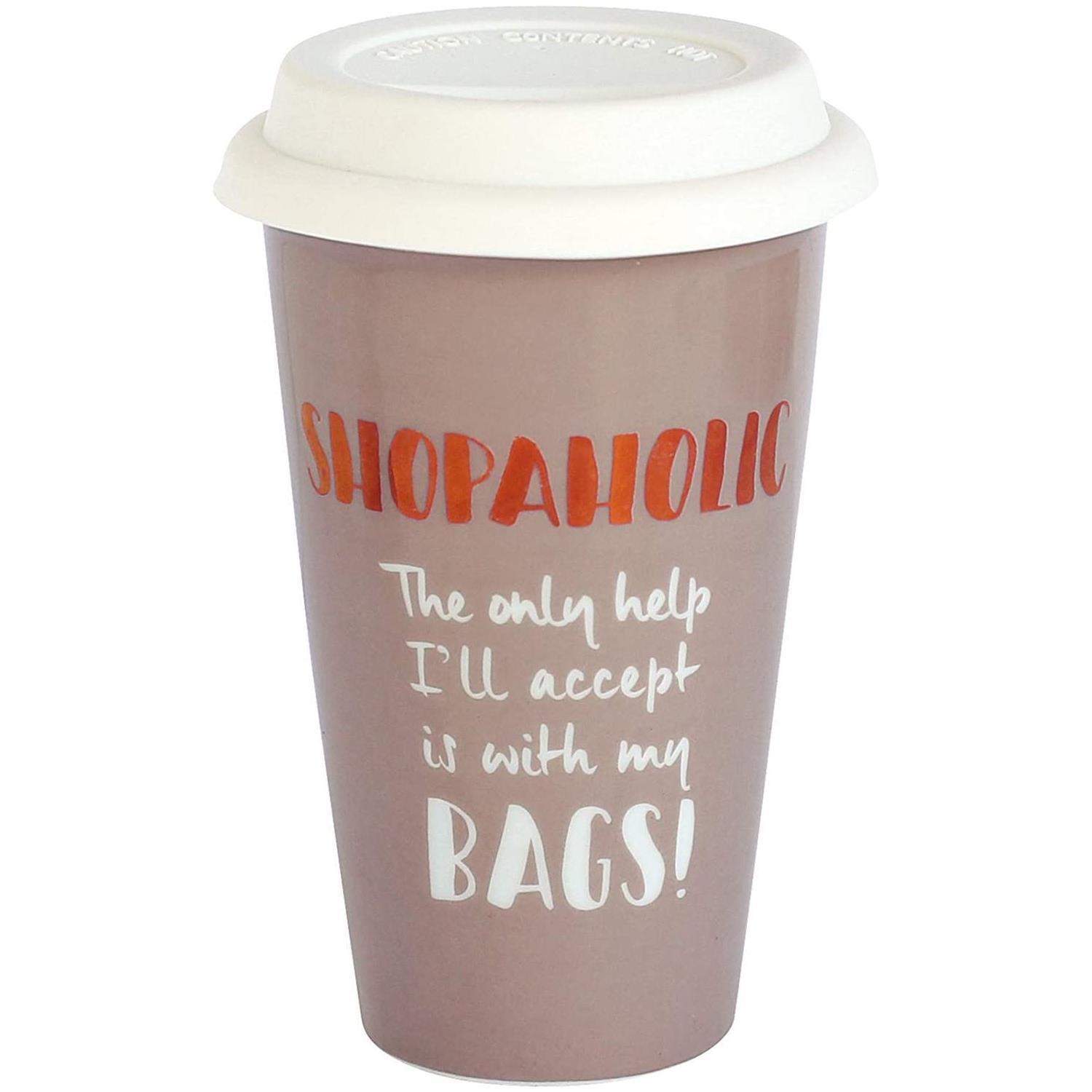 Girls Travel Mug Reusable Ceramic Quirky Gift For Her Coffee Tea Cup Lid