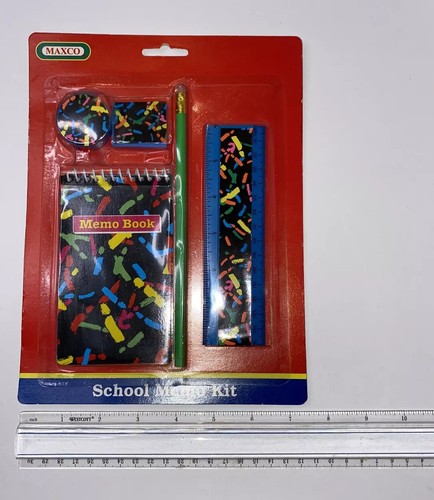 90's Maxco School Memo Kit - Memo Pad, Ruler, Pencil Sharpener, Pencil, & Eraser - Picture 10 of 12