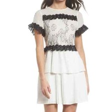 Anthropologie FoxieDox Melita Tiered Lace Ruffle Swiss Dot Dress size small