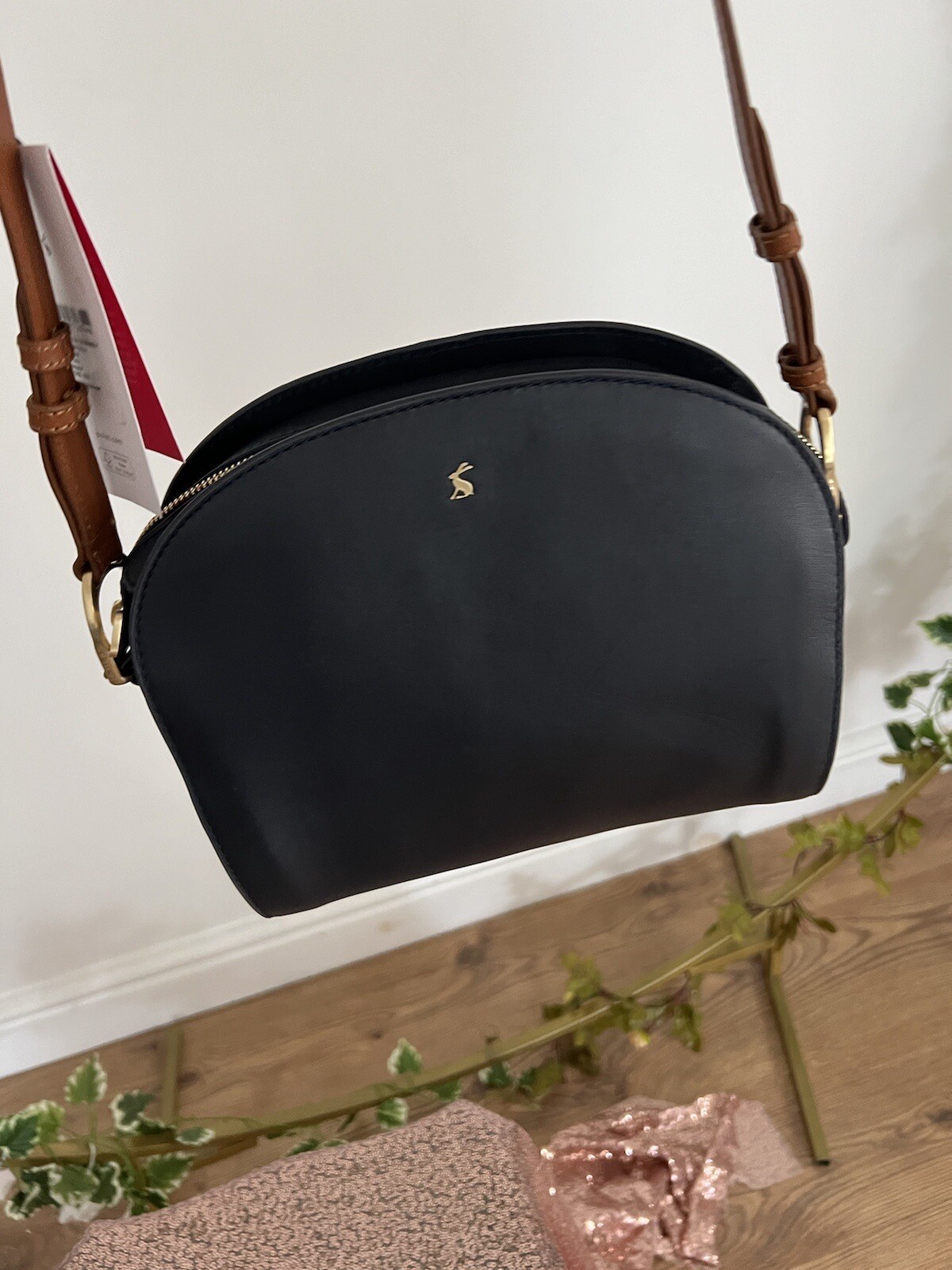 JOULES Langton Dome Leather Bag Crossbody French Navy Tan NEW FREEPOST