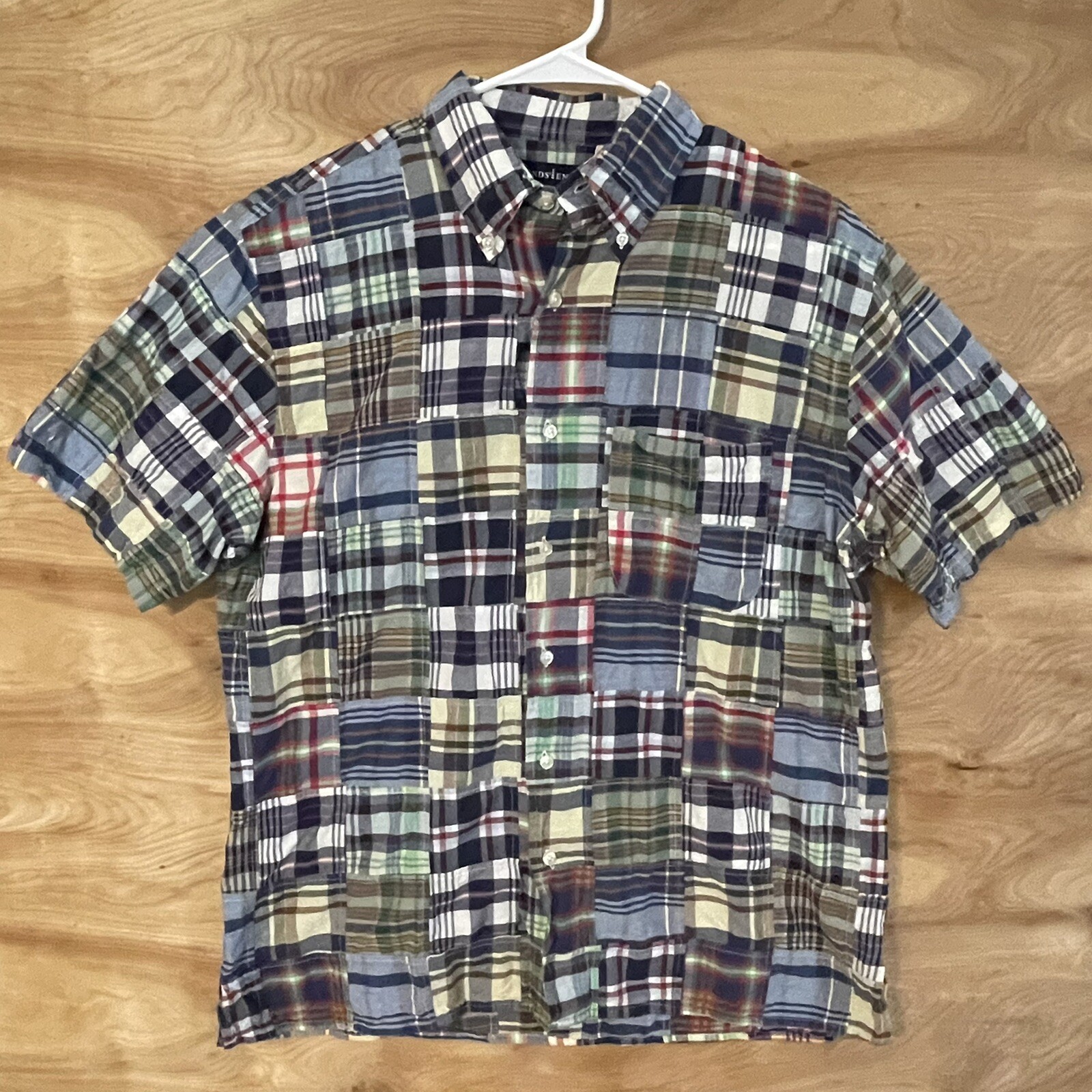 lands end mens medium patchwork block button fron… - image 2