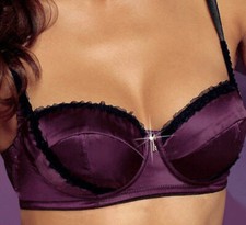 NEU WOW SATIN PUSH-UP BH TÜLL-RÜSCHEN BÜGEL 70 75 C ESCORA schwarz lila *836336