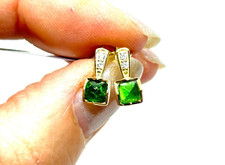 New 9CT Gold Tsavorite Garnet & White Zircon Stud Earrings