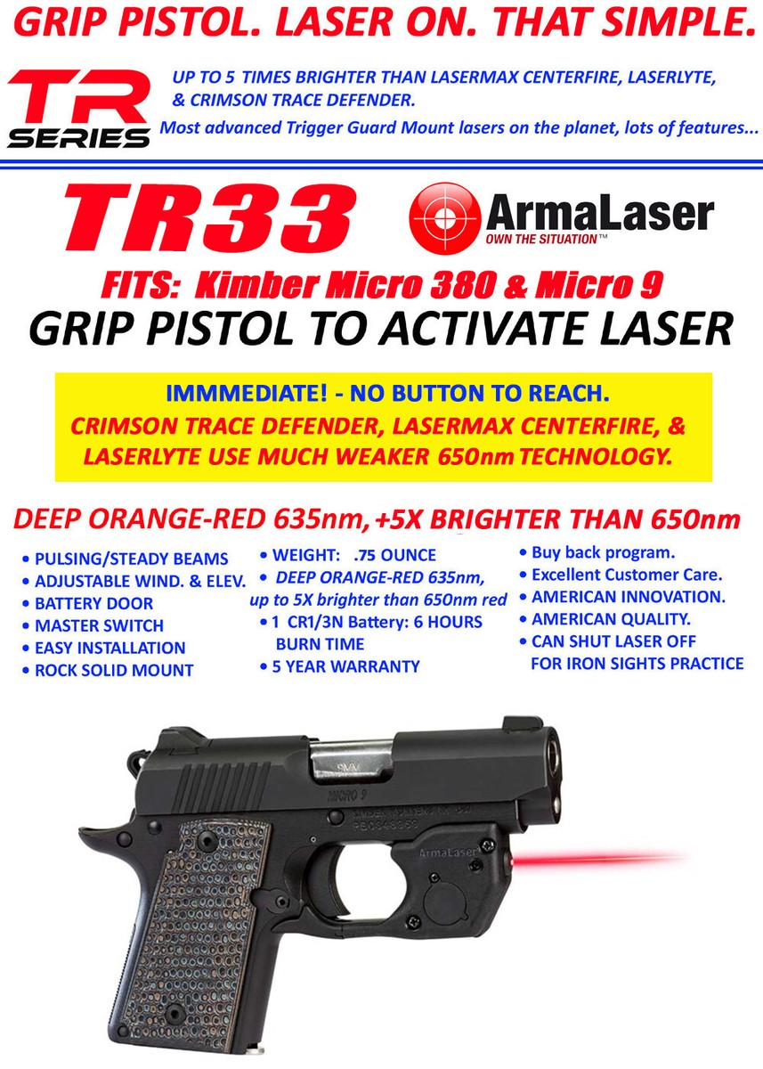 ArmaLaser TR33 / TR33S Red Laser Sight for Kimber Micro 9 Pistols