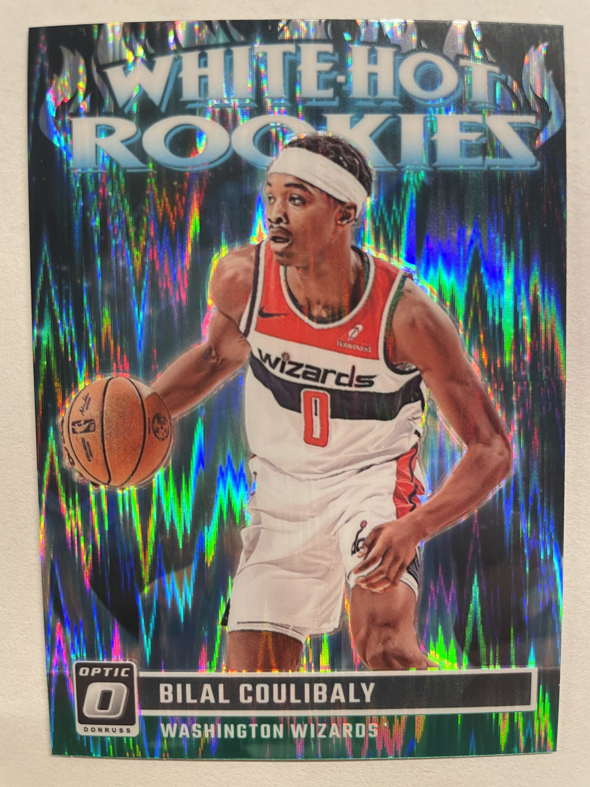 2023-24 Optic Bilal Coulibaly White Hot Rookies Green Shock Wave #4 Rookie Card