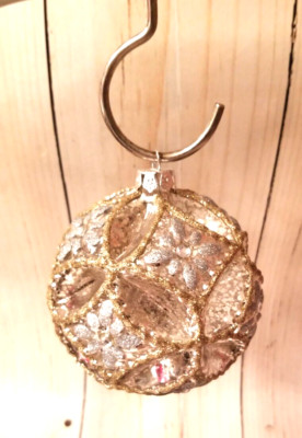 Holiday Christmas Ornaments Gold Silver Sparkle Crown Top Round Elegant Set of 2