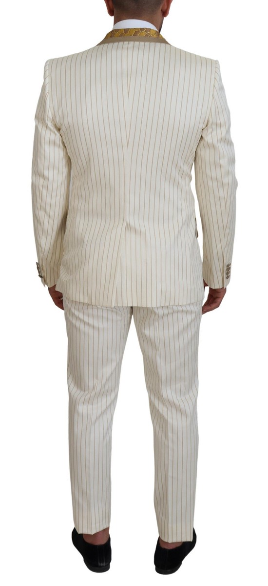 DOLCE & GABBANA ウール ハーフコート オフホワイト Long-sleeved cotton shirt with embroidered collar in White