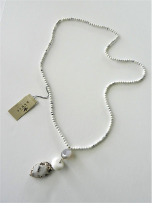 BARSE  Genuine White Howlite, Agate & Sterling Silver Beaded Necklace  MSRP $58