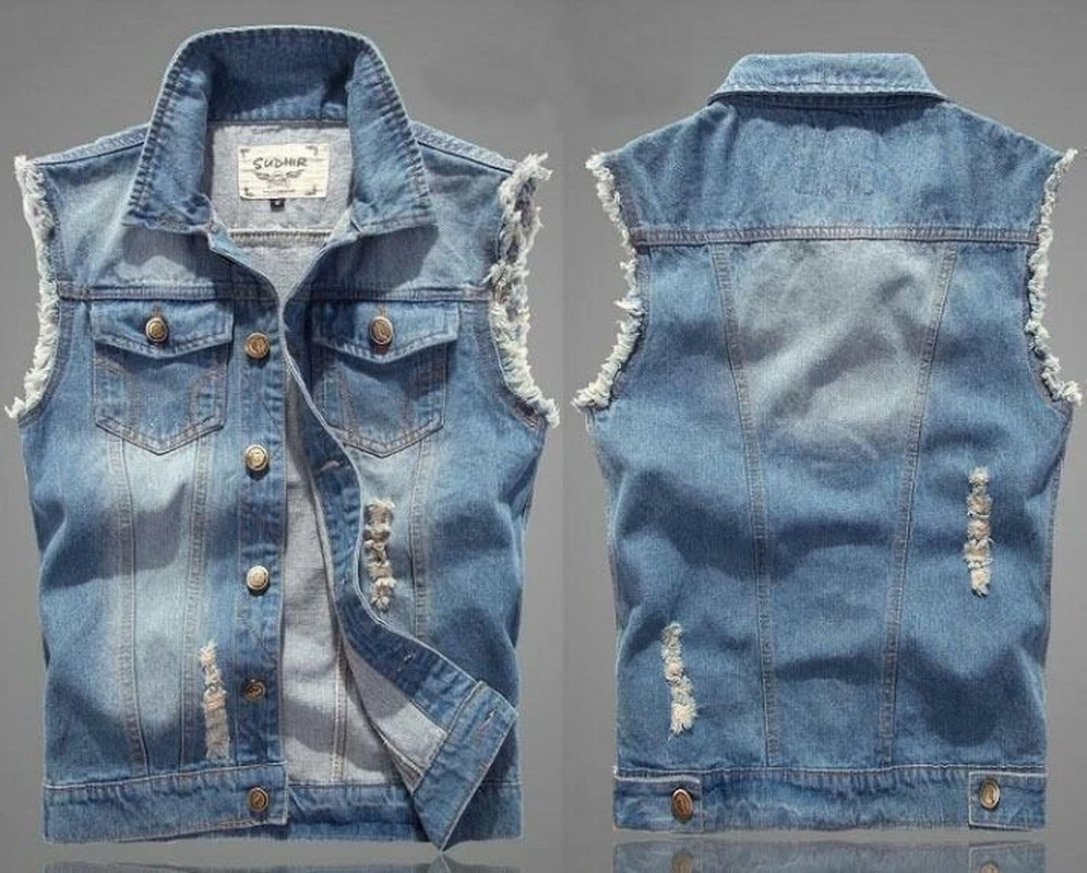 Short sleeveless denim jacket sales