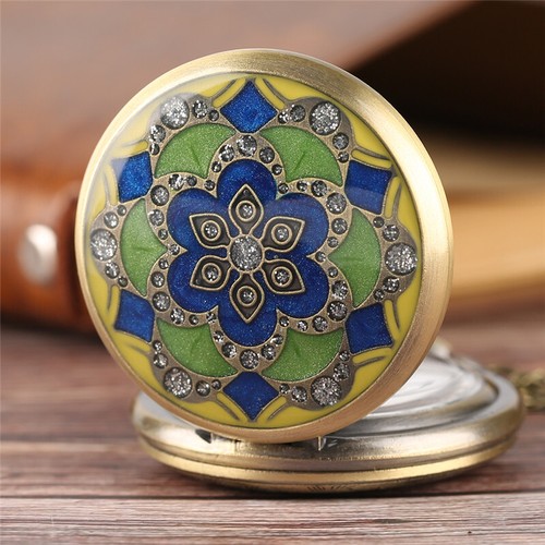 Edle Keramik Blumen Quarz Taschenuhr Halskette Kette Geschenk für Frauen Mädchen - Bild 9 von 14