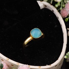 Aqua Chalcedony Ring, Aqua Chalcy Gold Plated Ring-AAA Aqua Chalcedony Ring