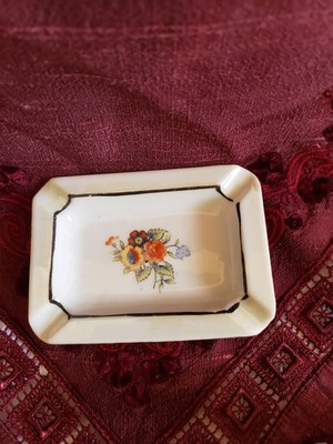 Vintage Ashtray Small Rectangular Porcelain Made in Japan 2 3/4 x 4 in Floral
