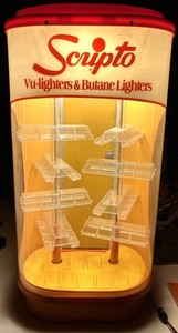 RARE SCRIPTO Mid Century Lighter Light Up Display w/ Key - READ