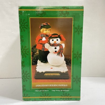 VTG 1996 Gemmy Animated Boy Building Snowman North Pole Productions NIB