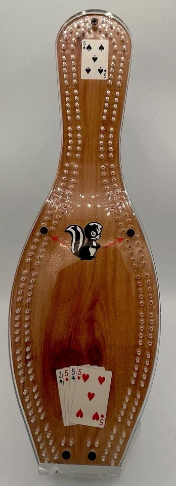 VTG Bowling Pin Cribbage Board US Air Force USA w/ 6 Brass Pins Skunk Military Foto 2 de 4