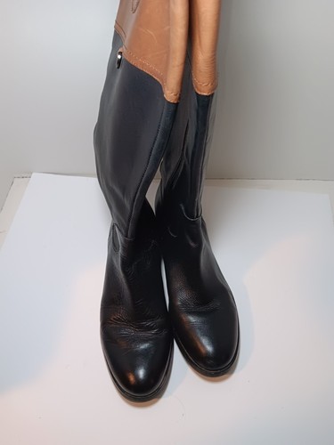 Etienne Aigner Logo Winston zweifarbiger hoher Reitstiefel schwarz braun Gr. 8,5 breit - Bild 3 von 11