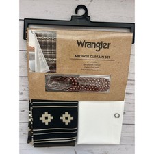 Wrangler Shower Curtain Set 14pc Southwestern Aztec Brown Tan Black 72x72 NEW