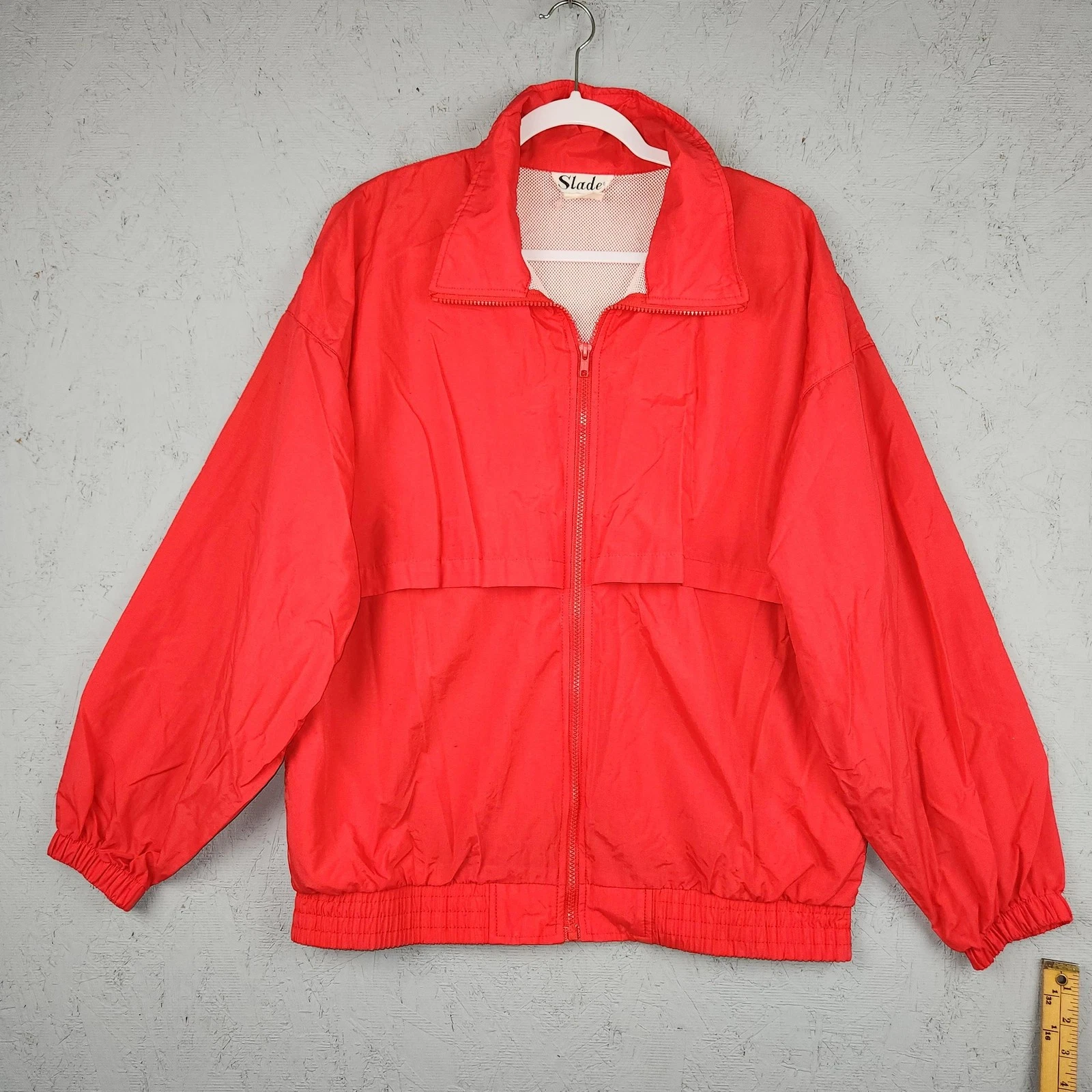Vintage Slade Jacket Mens Large Red Nylon Track Windbreaker Vented Lined Zip 90s