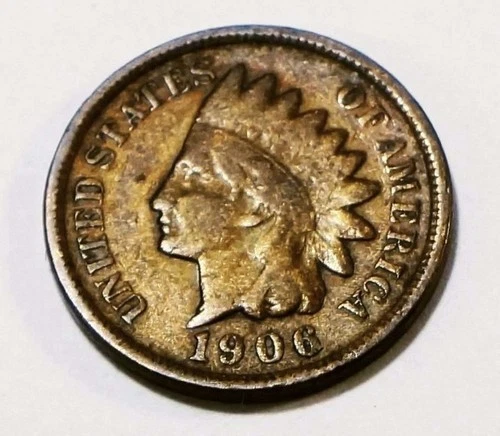 Low Mintage 1906 Indian Head Penny Cent , Very Good, Nice Luster, Get This Coin