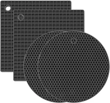 4-Pack Silicone Trivet Mats, 2 Square (6.9"X6.9", 0.31" Thick) & 2 round (6.9" D