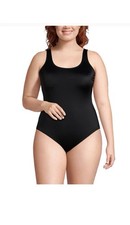 NEW Lands  End Black High Leg Tugless Soft Cup One Piece Swimsuit, Women 22W