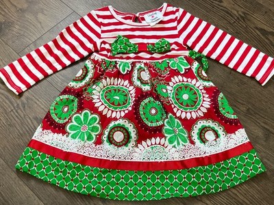 Counting daisies christmas holiday dress Red White Stripes size 3t Green Print