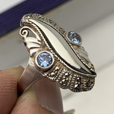VINTAGE ESTATE BLUE TOPAZ AND MARCASITE STONE STERLING SILVER 925 RING Sz 5 3/4