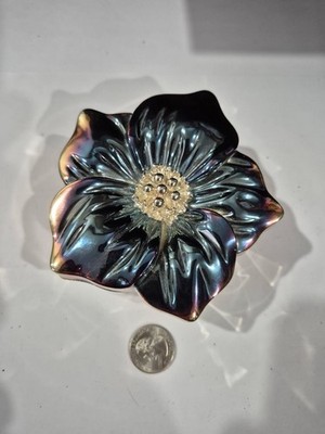 FOR YOUR EASE ONLY 2006 MIRRORED SILVER TONE METAL FLOWER TRINKET BOX LINED UT15