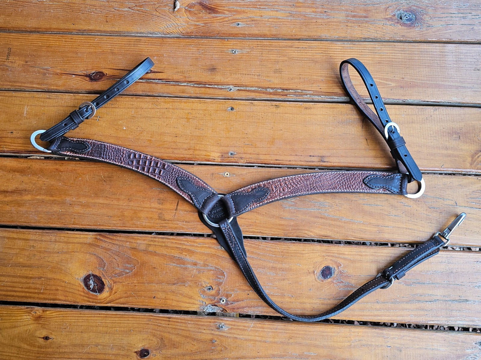 New Western Brown Color Alligator Breast Collar by Saddlesmith