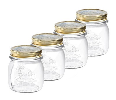Quattro Stagioni set of 4 Clear Airtight Mason Jars, 5 Oz. Made from BPA Free...