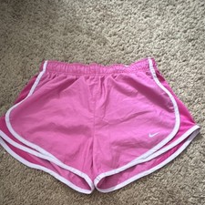 Nike Girls Pink Running Athletic Shorts Elastic Waist White Trim