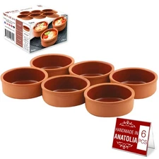 Hitit Clay Bowl Set of 6, Terracotta 4.5-inch Bowls, 8.5 Oz Glazed Inside Anc...