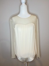 Elisabetta Franchi Pleated Cream Silk  Polyester Bodysuit Blouse Size 8
